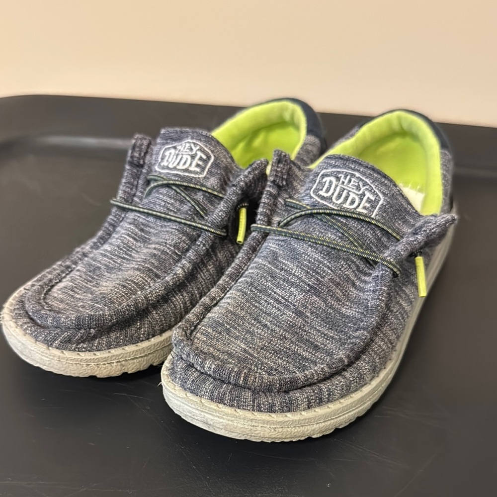 Hey Dude Gray/Navy and Green Moccasins Slip-On Shoes